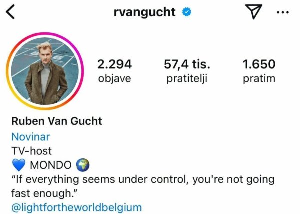 Instagram profil Rubena Van Guchta sada ovako izgleda