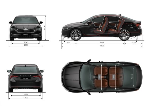 Škoda Octavia limuzina - vanjske dimenzije