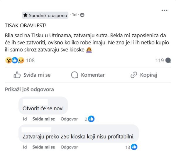 Objava o zatvaranju kioska koja je izazvala pomutnju među građanima