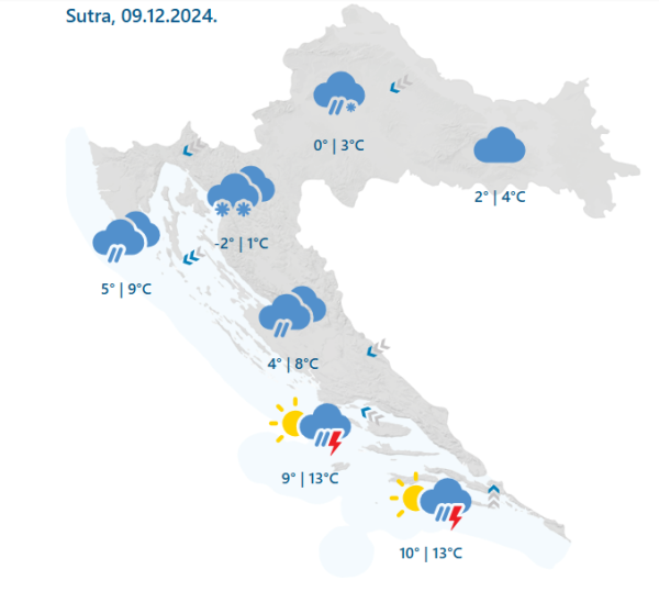 Prognoza za ponedjeljak 9. prosinca 2024.