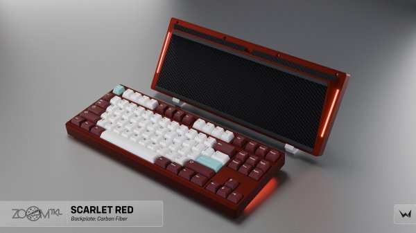 Zoom TKL Essential Edition u Scarlet Redu i s pozadinskom pločom od ugljikovih vlakana