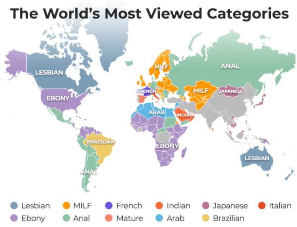 Najgledanije kategorije Pornhuba diljem svijeta