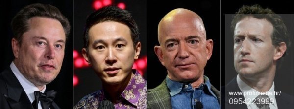 Elon Musk, Shou Zi Chew, Jeff Bezos, Mark Zuckerberg