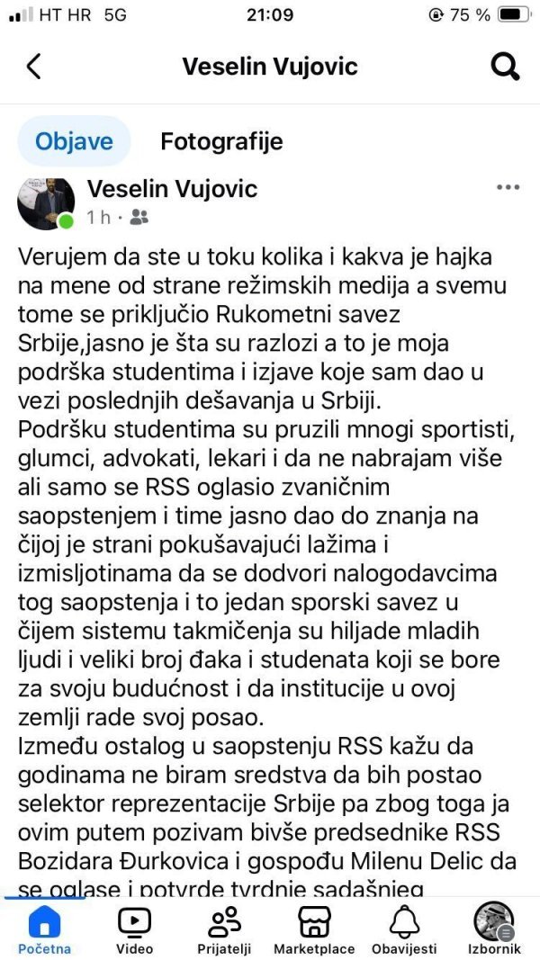 Veselin Vujović objava Facebook