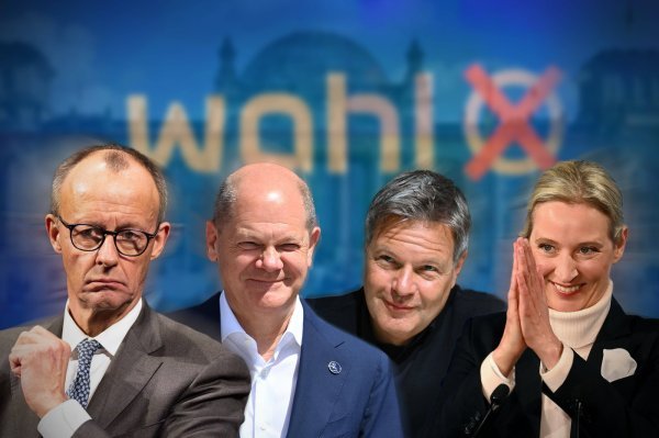 Četvero kandidata za njemačkog kancelara prvi put se izravno sučelilo na televiziji. Na fotografiji: Friedrich Merz, Olaf Scholz, Robert Habeck i Alice Weidel