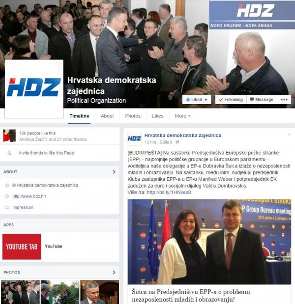 HDZ na Facebooku; Facebook