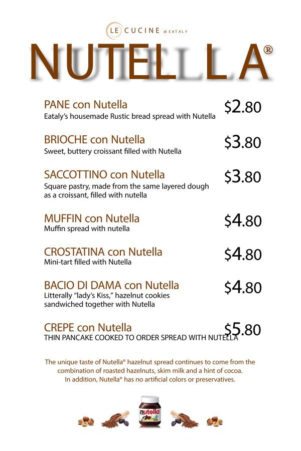 Nutella NY Menu