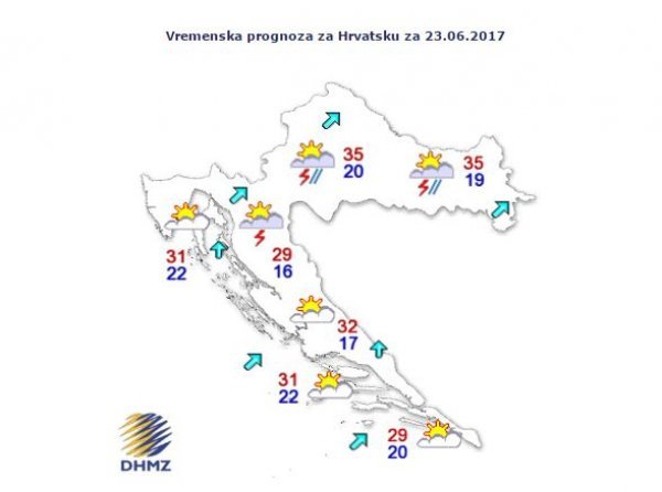 Vremenska prognoza za Hrvatsku za 23. lipnja