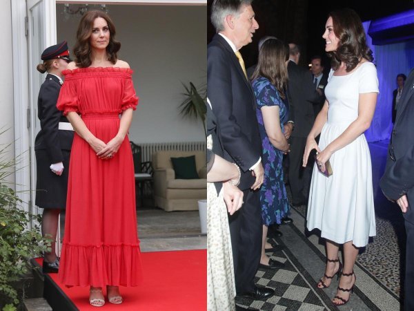 Kate Middleton u Pradinim štiklama na kraljičinom rođendanu (lijevo) i na izložbi u Londonu (desno)