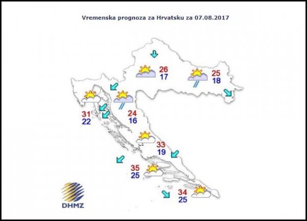 Vremenska prognoza za 7. kolovoza 2017.