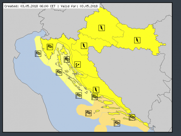 Najava Meteoalarma za četvrtak