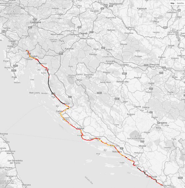 Karta opasnih dionica Jadranske magistrale HAK