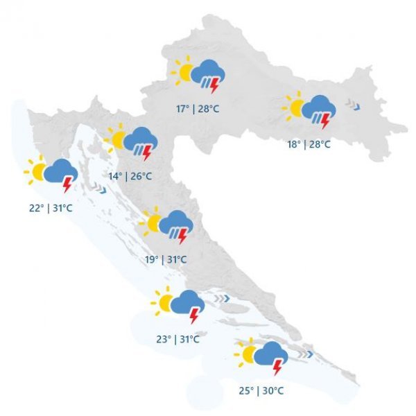 Vremenska prognoza za petak, 27. srpnja