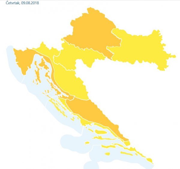 Meteoalarm za četvrtak 9. kolovoza 2018.